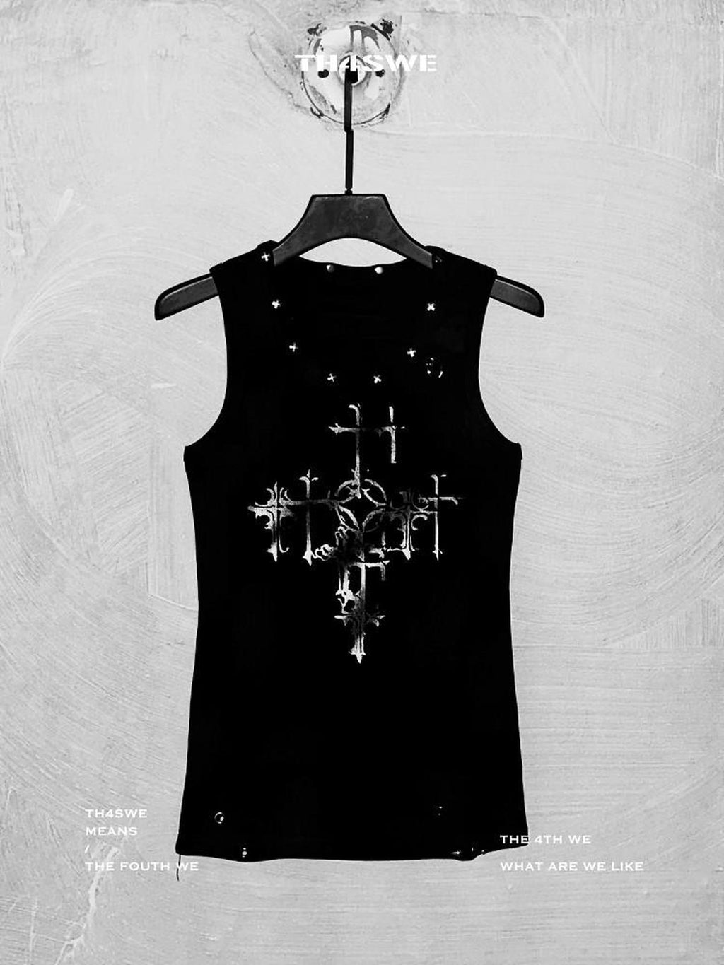 TH4SWE Breathable Cotton Slim Fit Cross Print Dark Urban Round Neck Men Tank Tops