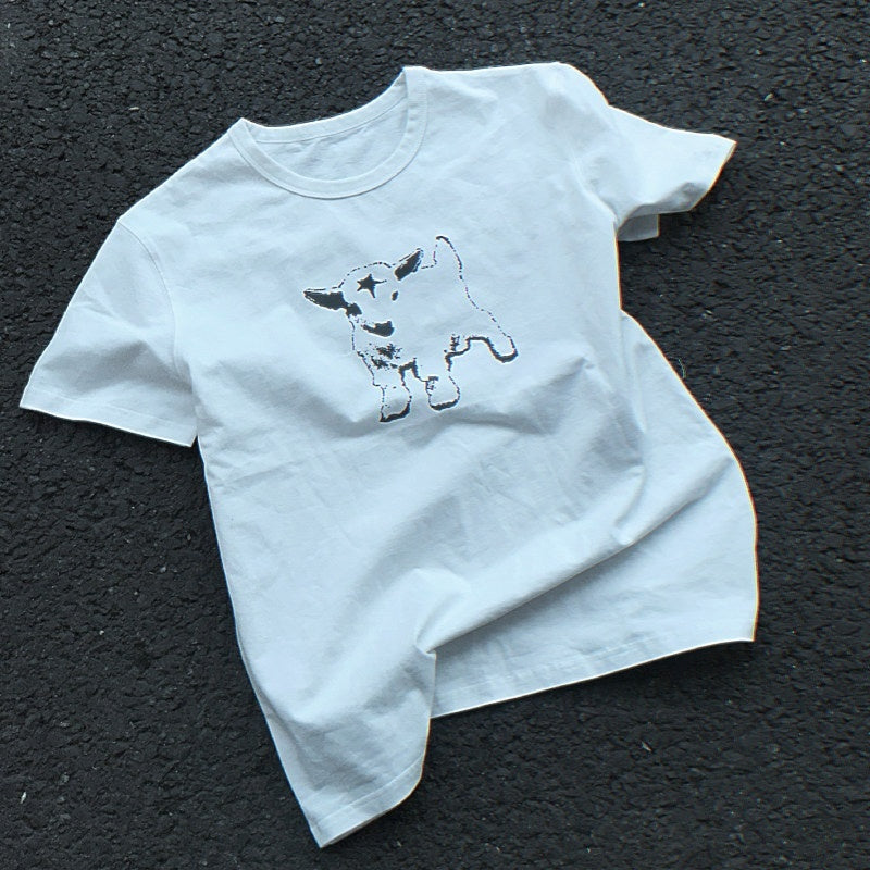 TH4SWE_Brushed_Cotton_Slim_Fit_Dark_Unisex_Devil_Lamb_Print_Short_Sleeve_T-Shirts_MISSTT