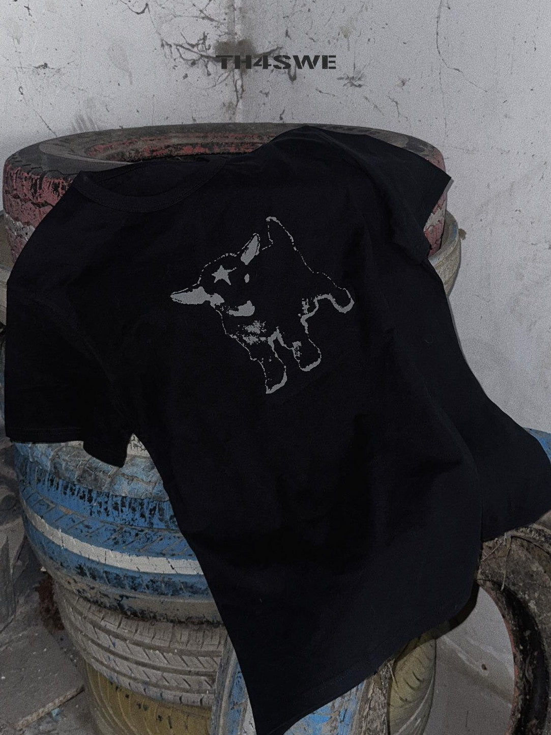 TH4SWE Brushed Cotton Slim Fit Dark Unisex Devil Lamb Print Short Sleeve T-Shirts