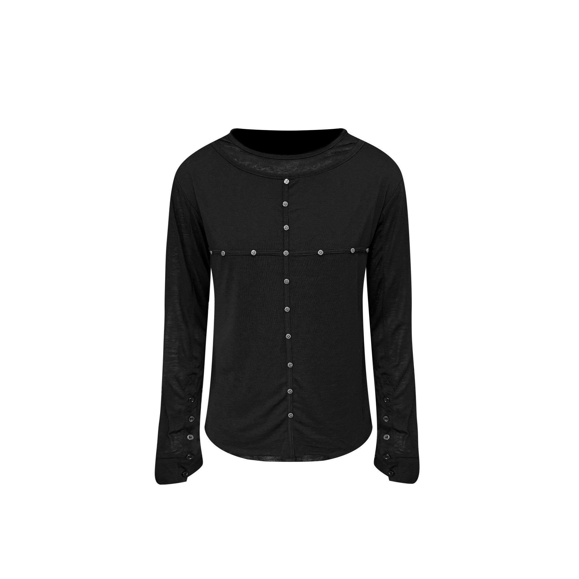 TH4SWE Cooling Lyocell Slim Waist Faux Layer Stud Unisex Black Long Sleeve T-Shirts