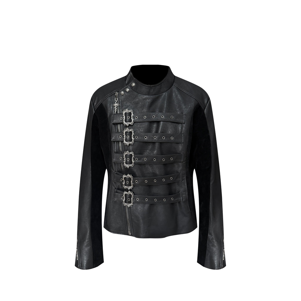 TH4SWE_Pu_Slim_Fit_Vintage_Tie_Stand_Collar_Unisex_Black_Zipper_Short_Leather_Jackets_MISSTT