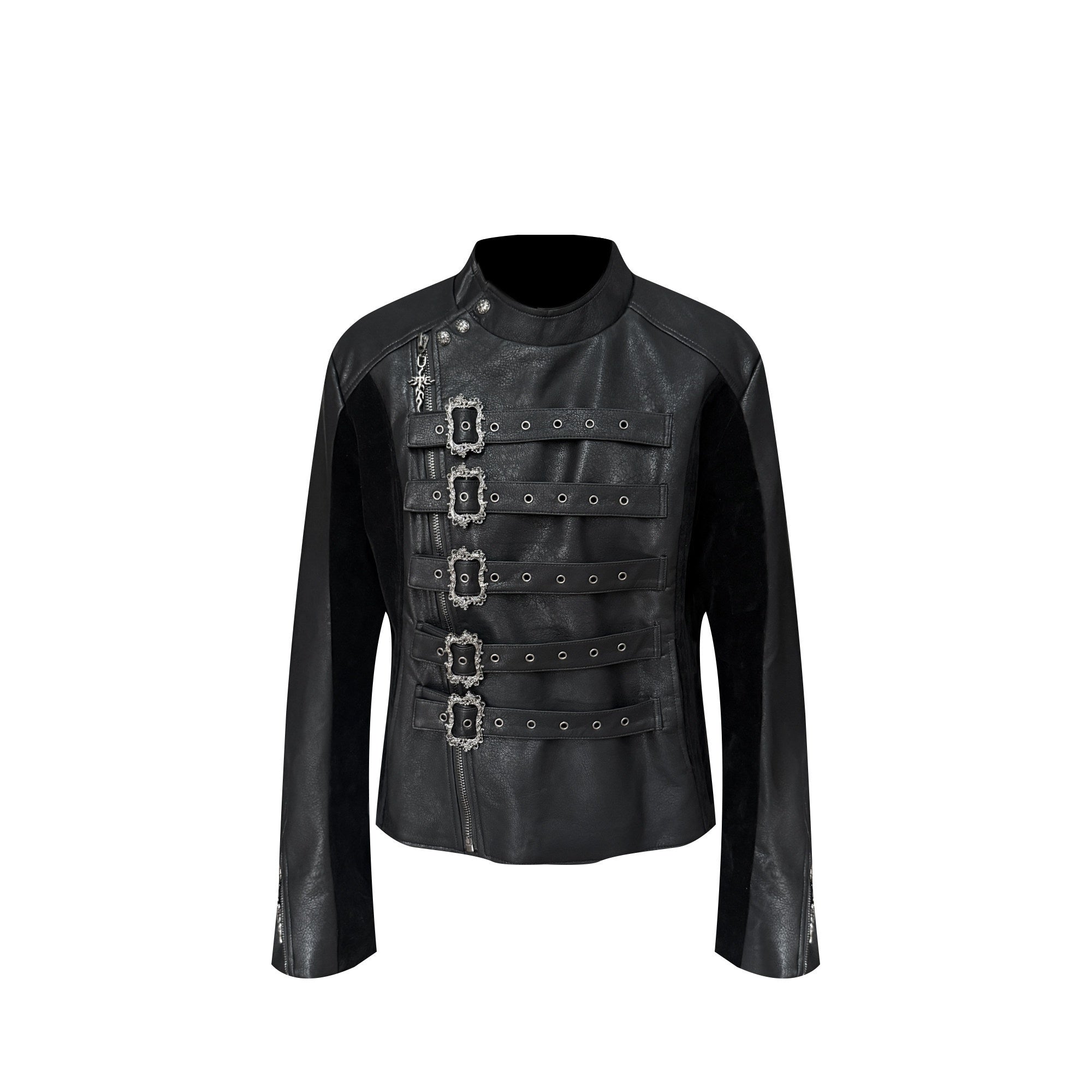 TH4SWE_Pu_Slim_Fit_Vintage_Tie_Stand_Collar_Unisex_Black_Zipper_Short_Leather_Jackets_MISSTT