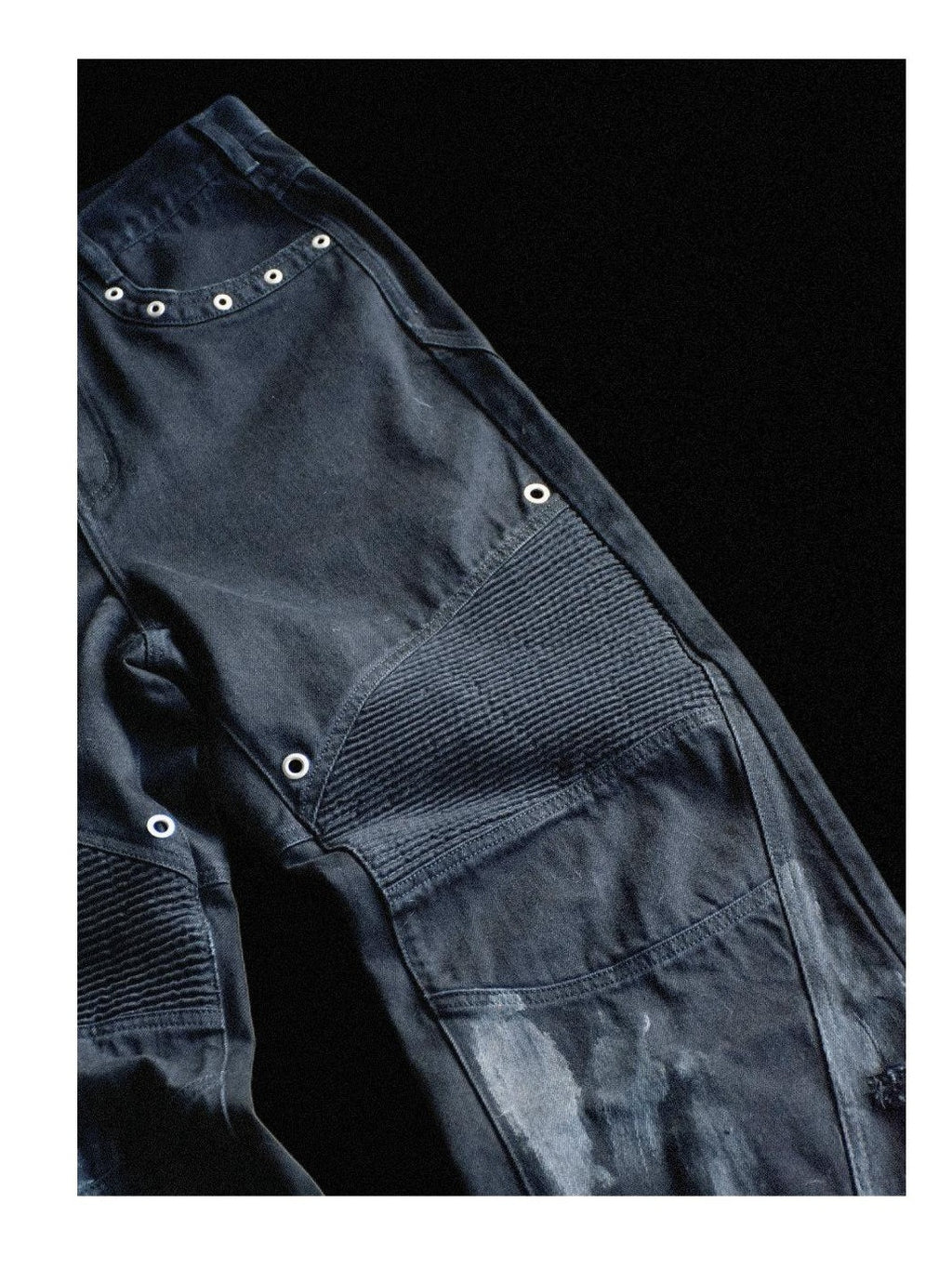 TH4SWE Studded Distressed Patchwork Mid Waist Casual Black Straight Pants