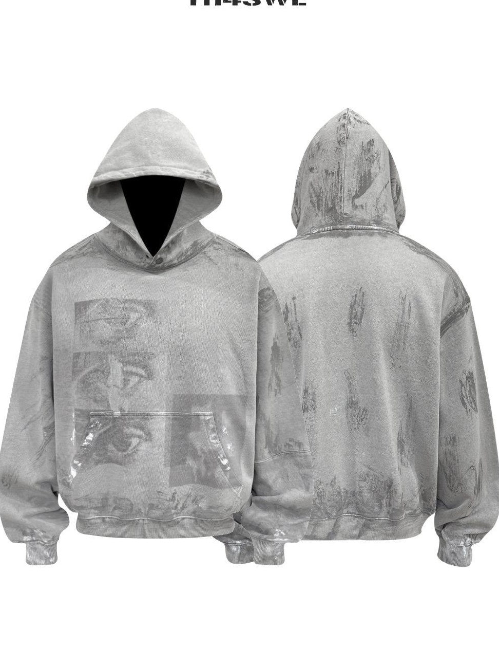 TH4SWE Thick 450G 100 Percent Cotton Washed Loose Fit Men Grey Hoodies