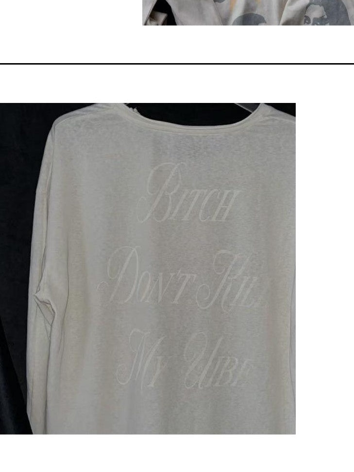 TH4SWE Ultra Light Breathable Loose Fit Rock Print Unisex Beige Long Sleeve T-Shirts