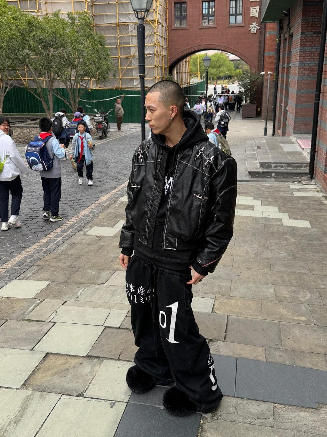 TH4SWE Warm Pu Leather Metal Accent Loose Fit Urban Casual Bomber Jackets