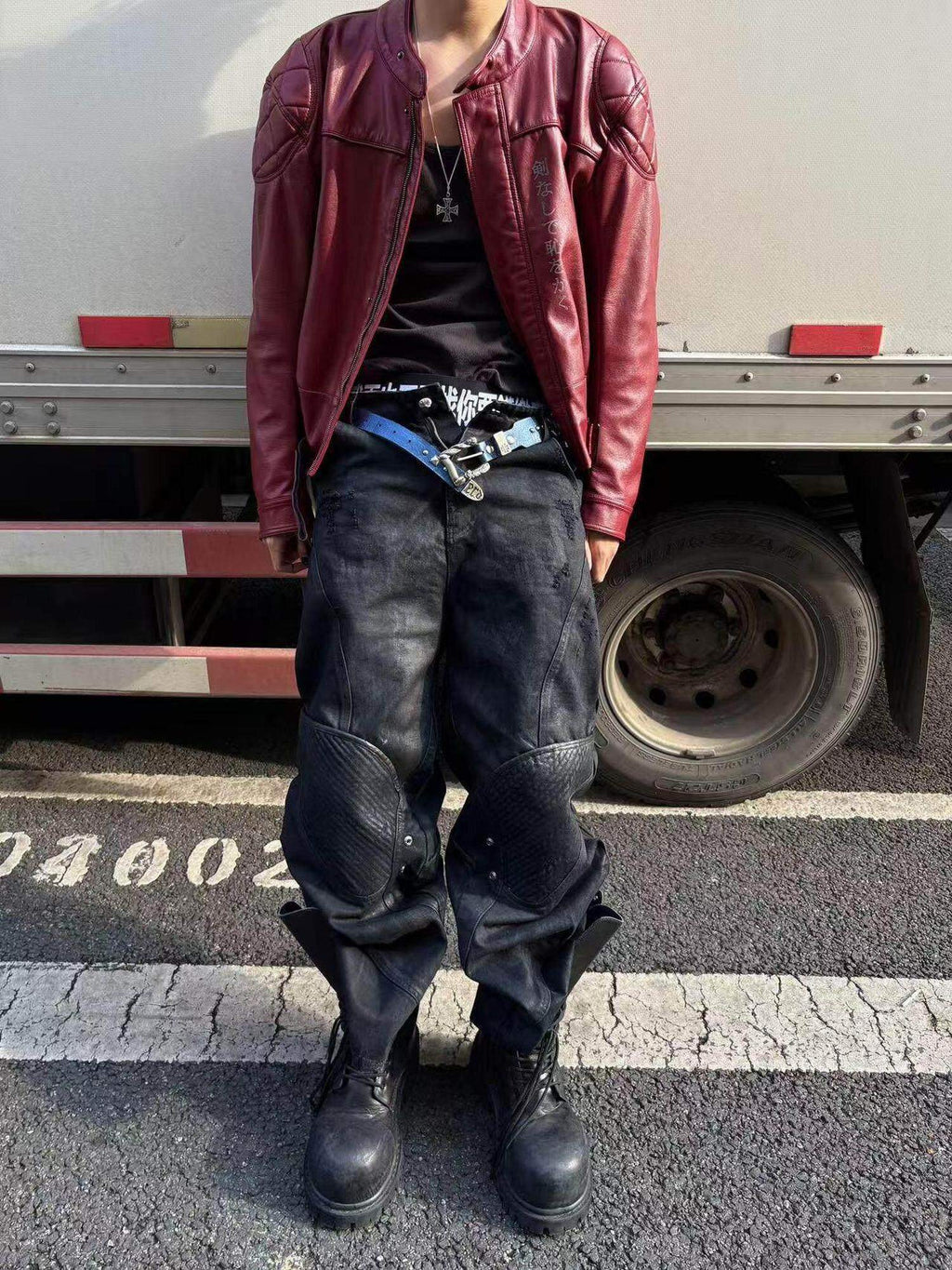 TH4SWE Washed Black Loose Mid Rise Straight Leg Dark Goth Street Cotton Wide-Leg Jeans