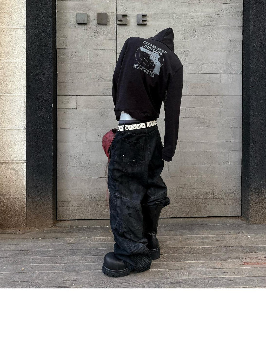 TH4SWE Washed Black Loose Mid Rise Straight Leg Dark Goth Street Cotton Wide-Leg Jeans
