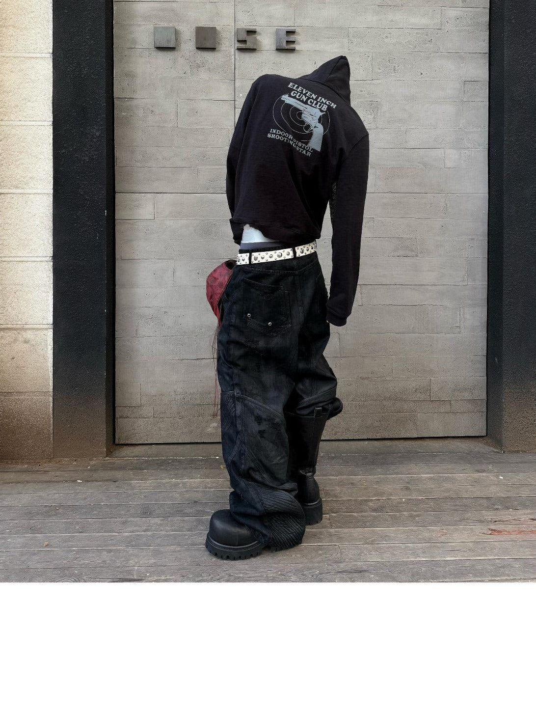 TH4SWE Washed Black Loose Mid Rise Straight Leg Dark Goth Street Cotton Wide-Leg Jeans