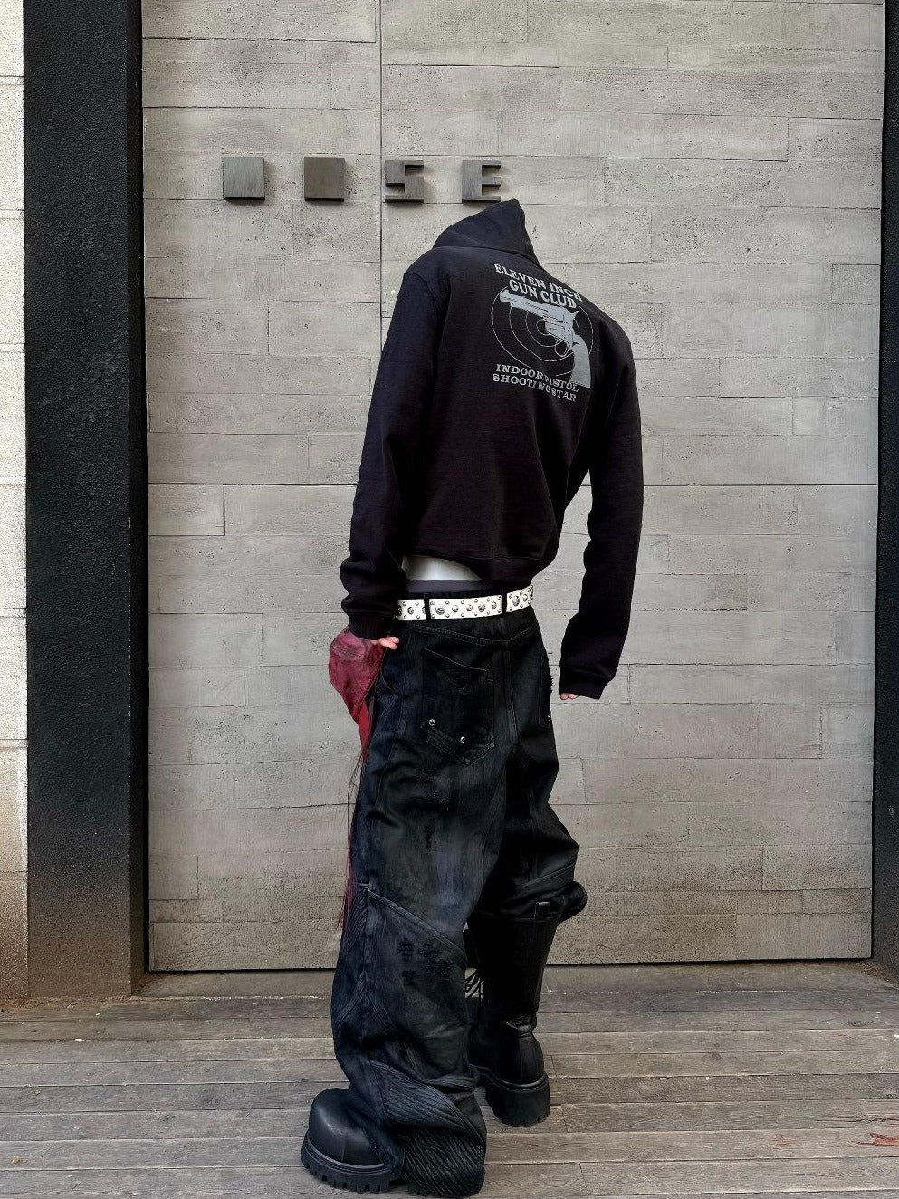 TH4SWE Washed Black Loose Mid Rise Straight Leg Dark Goth Street Cotton Wide-Leg Jeans
