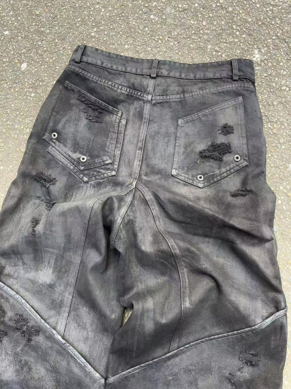 TH4SWE Washed Black Loose Mid Rise Straight Leg Dark Goth Street Cotton Wide-Leg Jeans