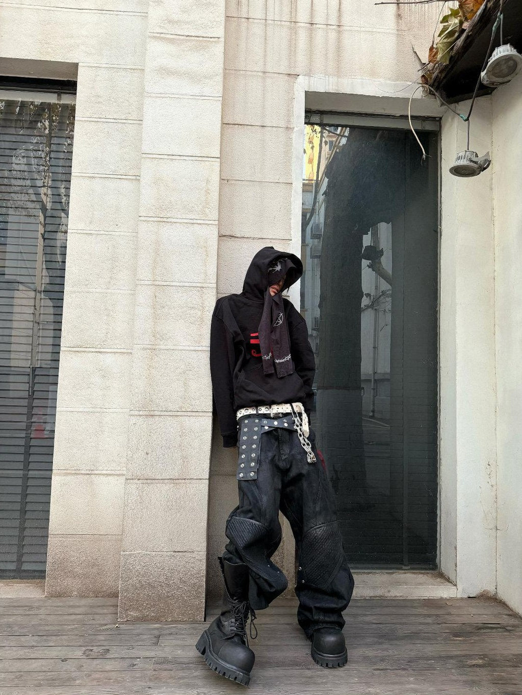 TH4SWE Washed Black Loose Mid Rise Straight Leg Dark Goth Street Cotton Wide-Leg Jeans