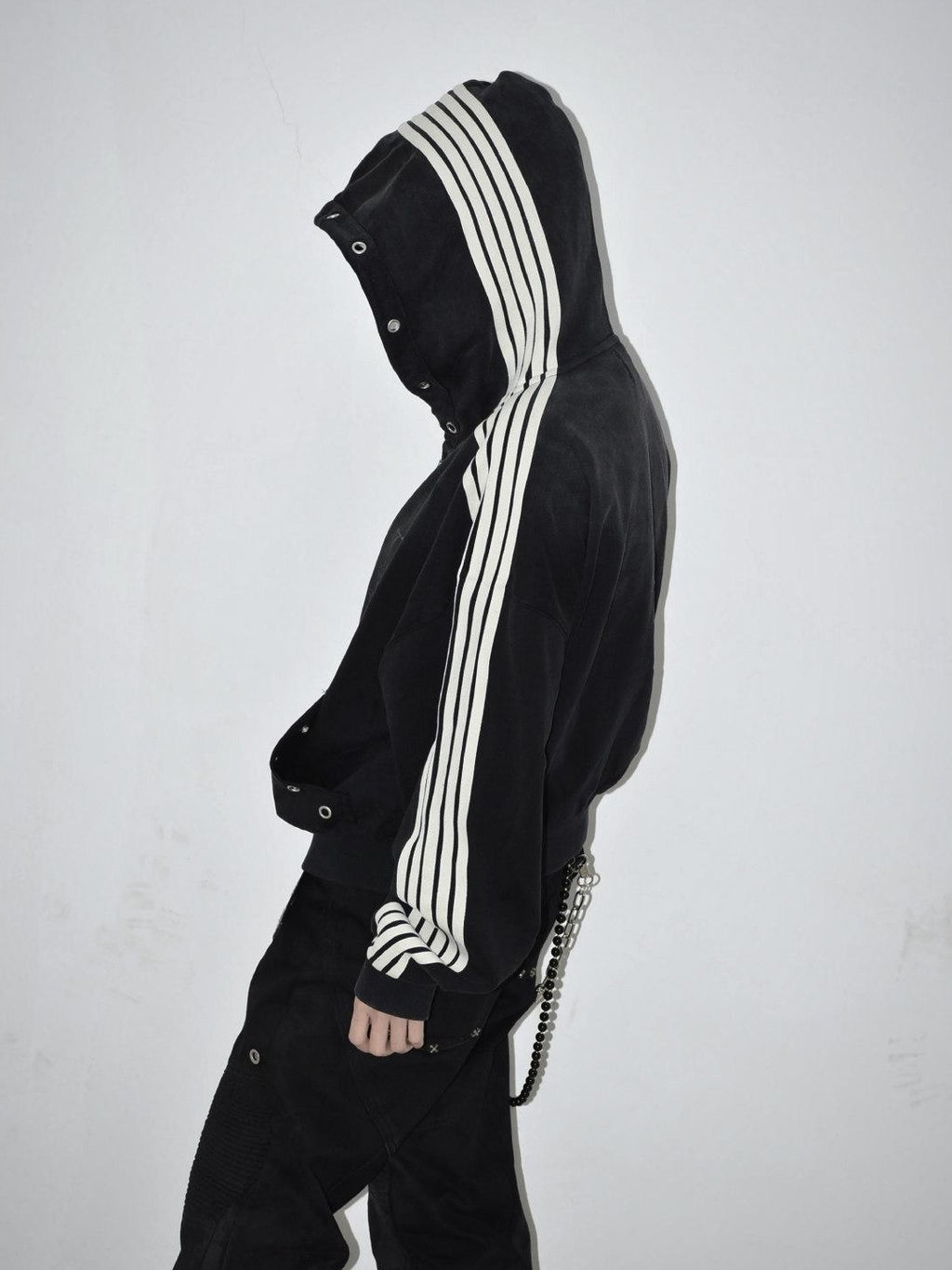 TH4SWE Washed Heavyweight Cotton Loose Zip Pockets Unisex Letter Black Hoodies