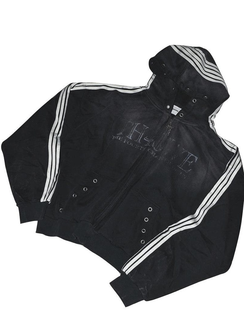 TH4SWE Washed Heavyweight Cotton Loose Zip Pockets Unisex Letter Black Hoodies
