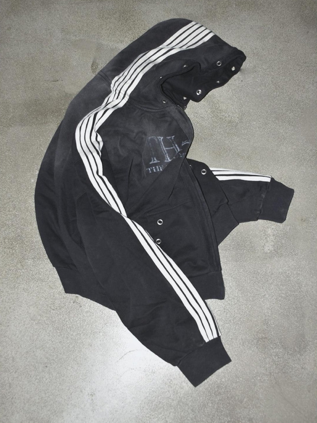 TH4SWE Washed Heavyweight Cotton Loose Zip Pockets Unisex Letter Black Hoodies