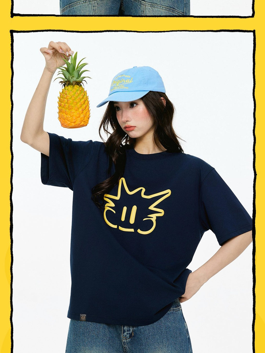 RickyisClown Cartoon Pineapple Head Print Loose Men's Cotton Quick Dry Short Sleeve T-shirts