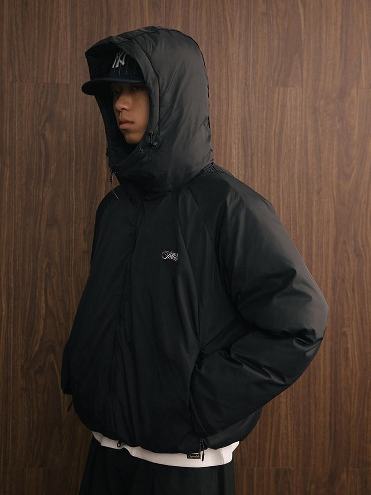 SUPERTOFU Warm Thick Hooded Loose Fit Youth Casual Zipper Solid Black Blush Puffer Jackets