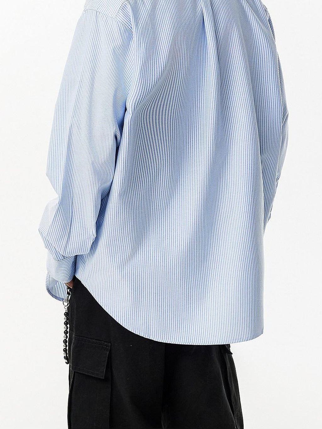 RickyisClown Pink Swirl Rabbit Embroidery Long Sleeve Chinese Street Men's Striped Shirts