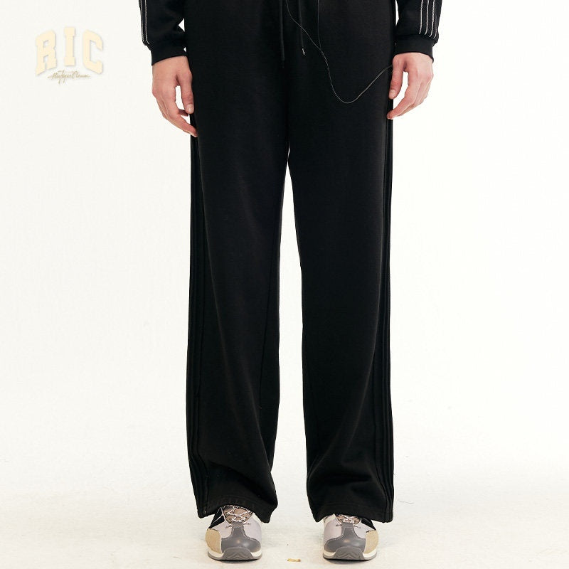 RickyisClown_Black_Striped_Side_Pleat_Chinese_Streetwear_Men's_Cotton_Blend_Sweatpants_MISSTT