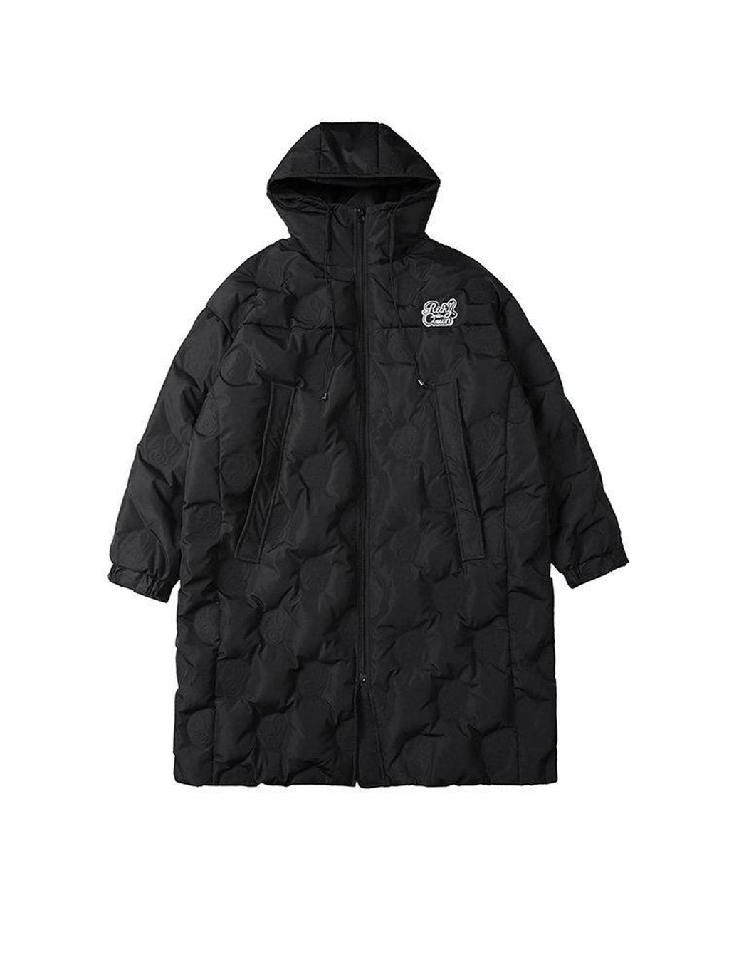 RickyisClown Hooded Bonded Embossed Mid Length Men's Polyester White Duck Down Down Jackets