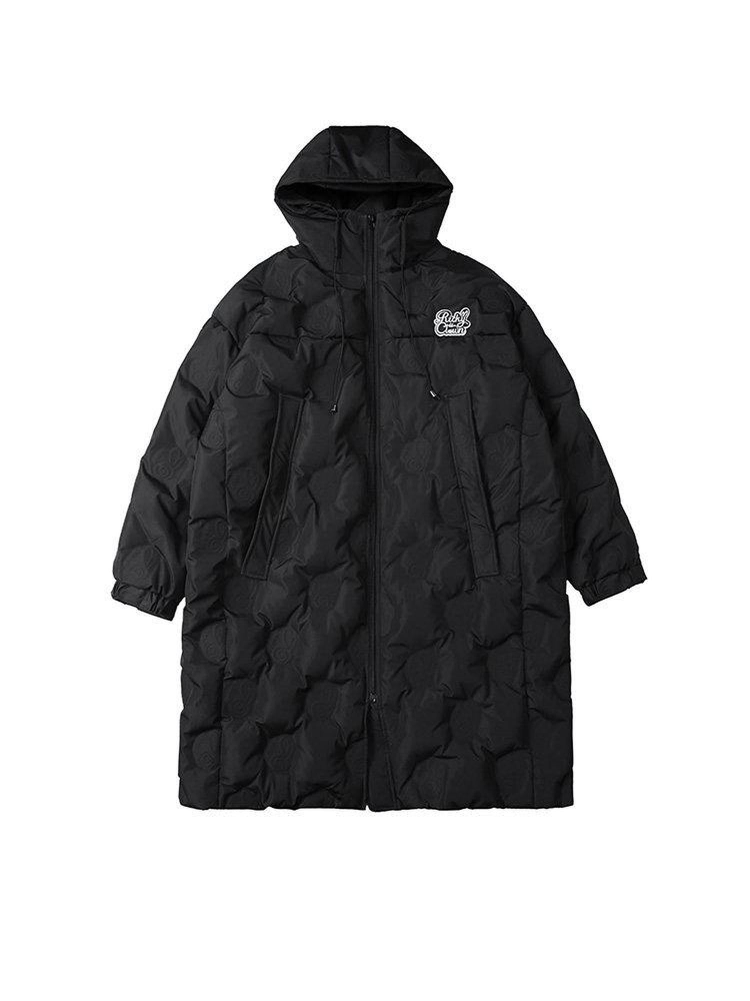 RickyisClown Hooded Bonded Embossed Mid Length Men's Polyester White Duck Down Down Jackets
