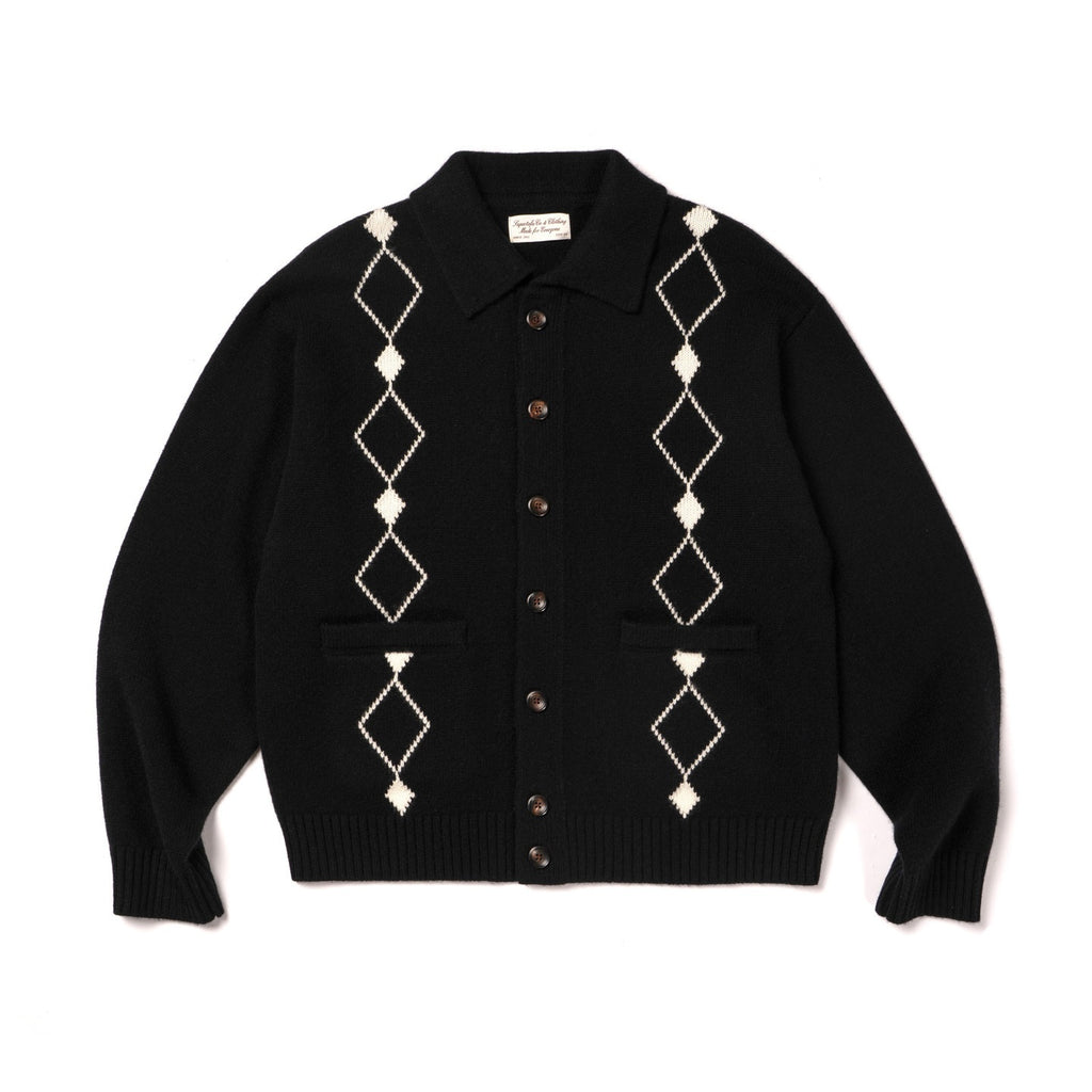 SUPERTOFU_100%_Wool_Jacquard_Polo_Collar_Button_Pocket_Loose_Fit_Unisex_Cardigans_MISSTT