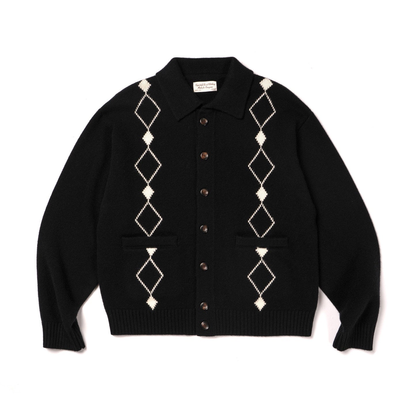 SUPERTOFU_100%_Wool_Jacquard_Polo_Collar_Button_Pocket_Loose_Fit_Unisex_Cardigans_MISSTT