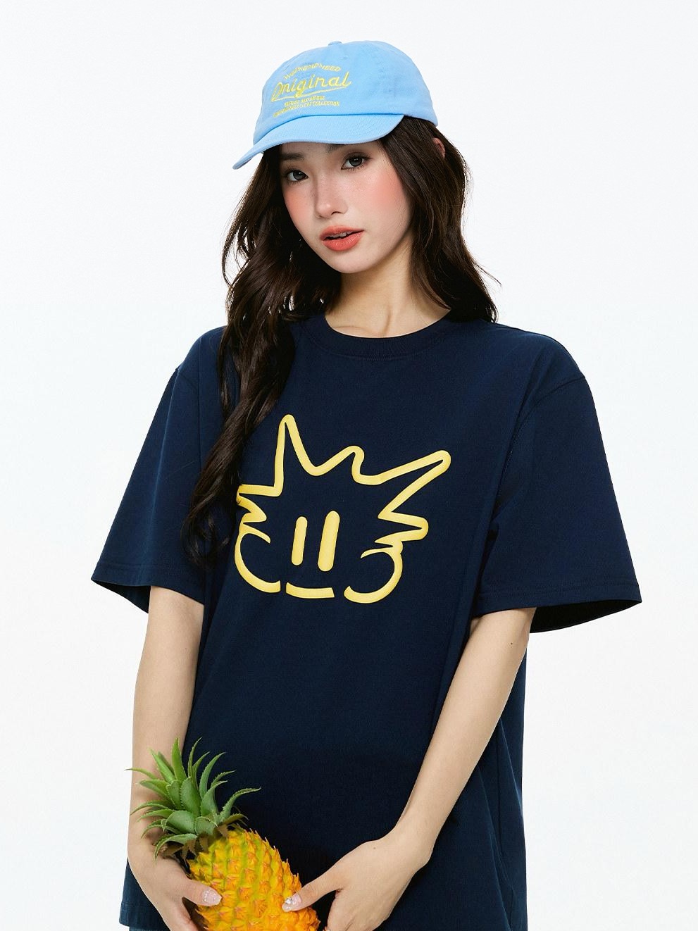 RickyisClown Cartoon Pineapple Head Print Loose Men's Cotton Quick Dry Short Sleeve T-shirts