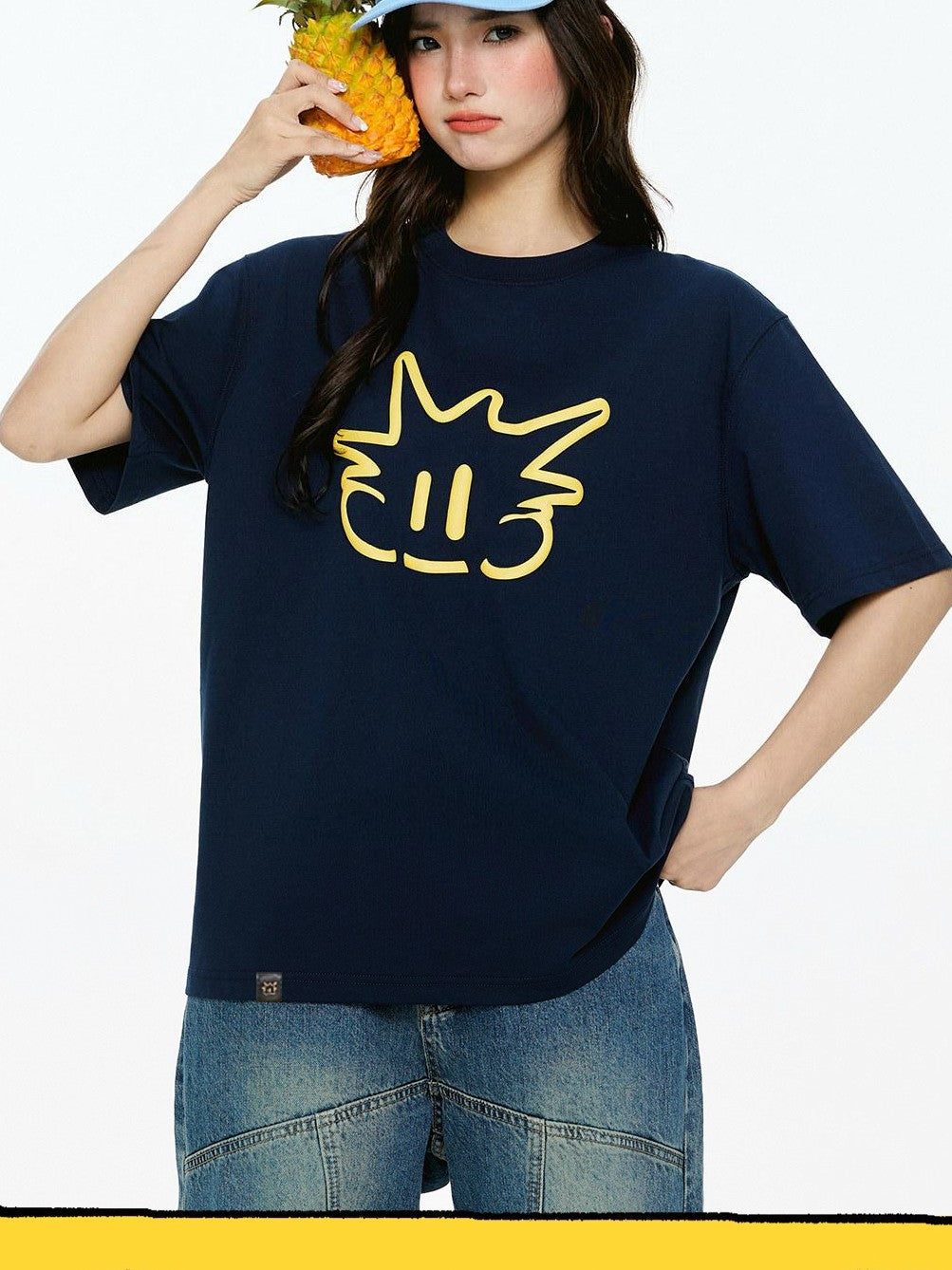 RickyisClown Cartoon Pineapple Head Print Loose Men's Cotton Quick Dry Short Sleeve T-shirts