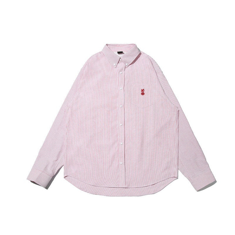 RickyisClown_Pink_Swirl_Rabbit_Embroidery_Long_Sleeve_Chinese_Street_Men's_Striped_Shirts_MISSTT