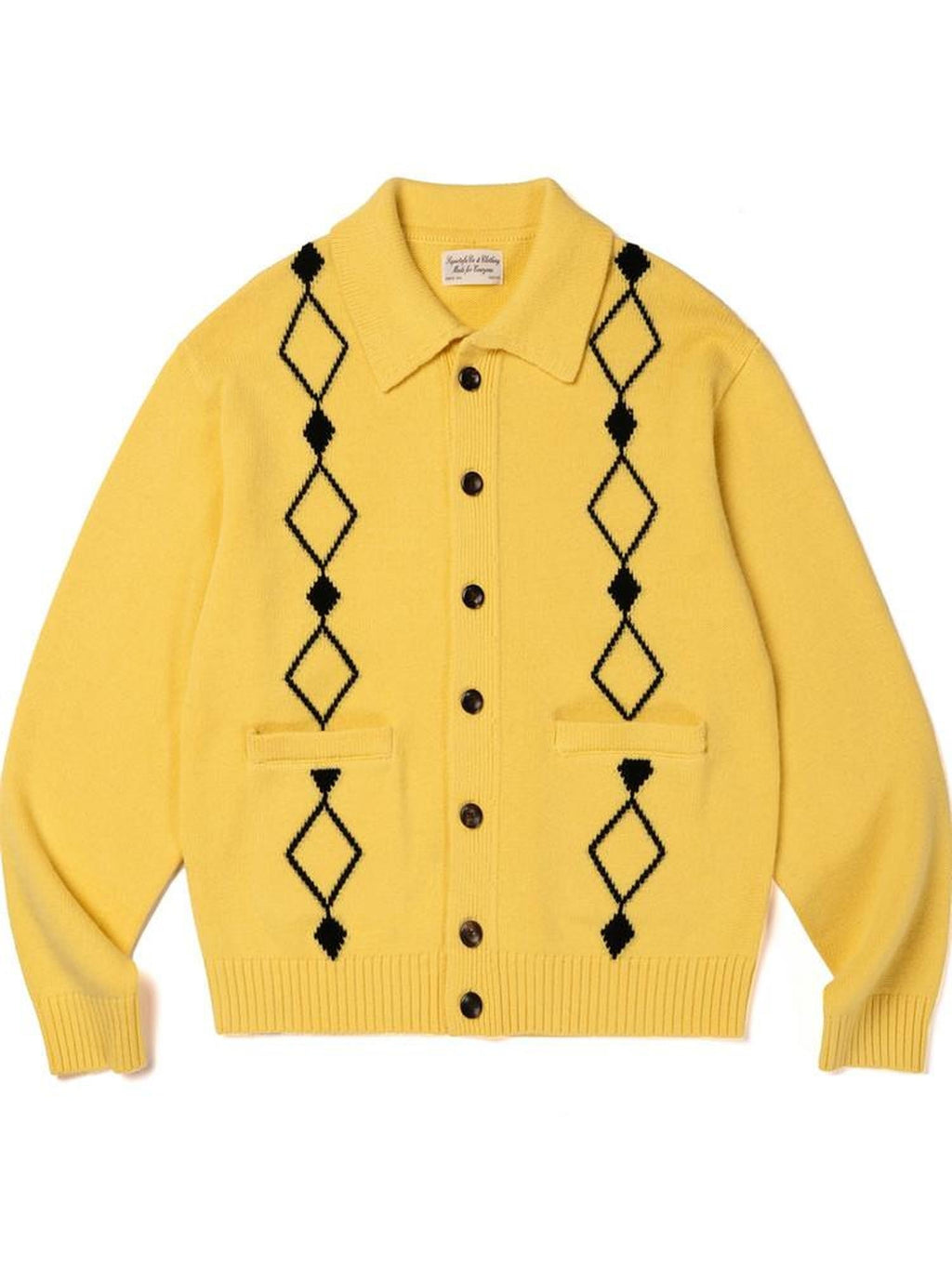 SUPERTOFU 100% Wool Jacquard Polo Collar Button Pocket Loose Fit Unisex Cardigans