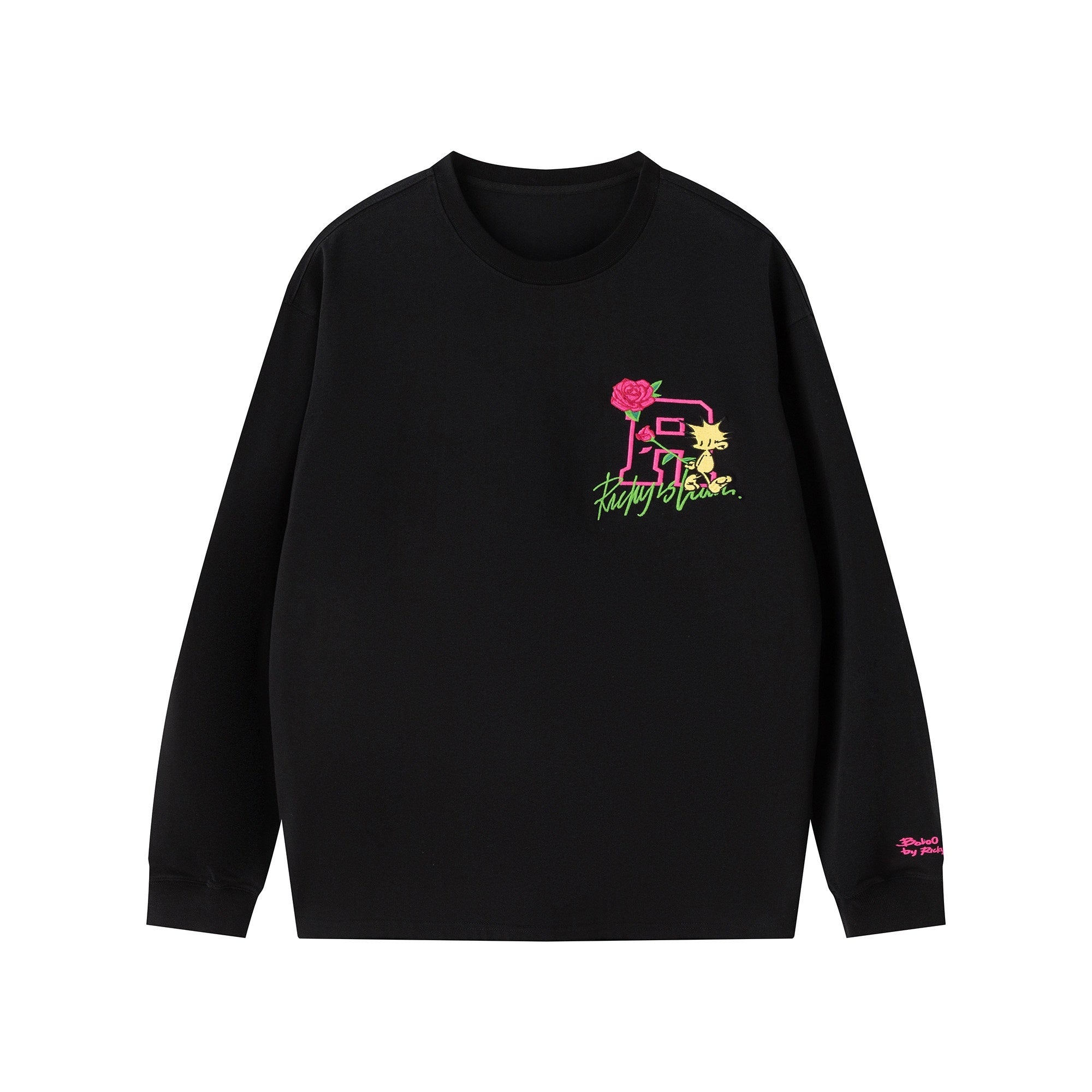 RickyisClown_Pineapple_Head_Embroidered_Loose_Men's_Cotton_Blend_Long_Sleeve_T-shirts_MISSTT