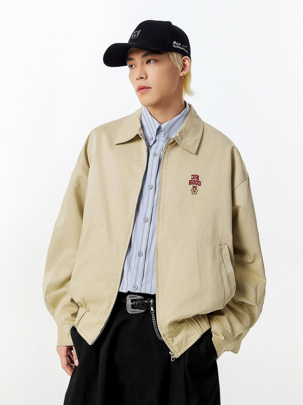 RickyisClown Cherry Blossom Embroidered Turn Down Collar Men's Harrington Jackets