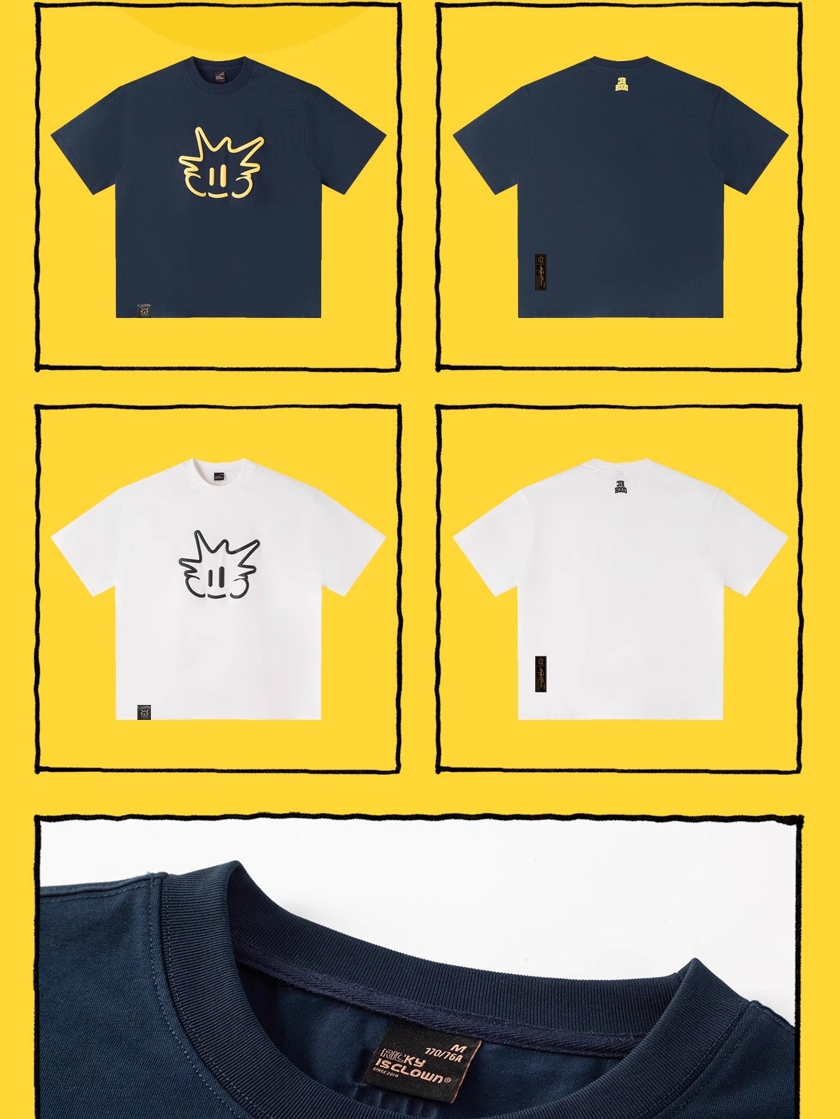 RickyisClown Cartoon Pineapple Head Print Loose Men's Cotton Quick Dry Short Sleeve T-shirts