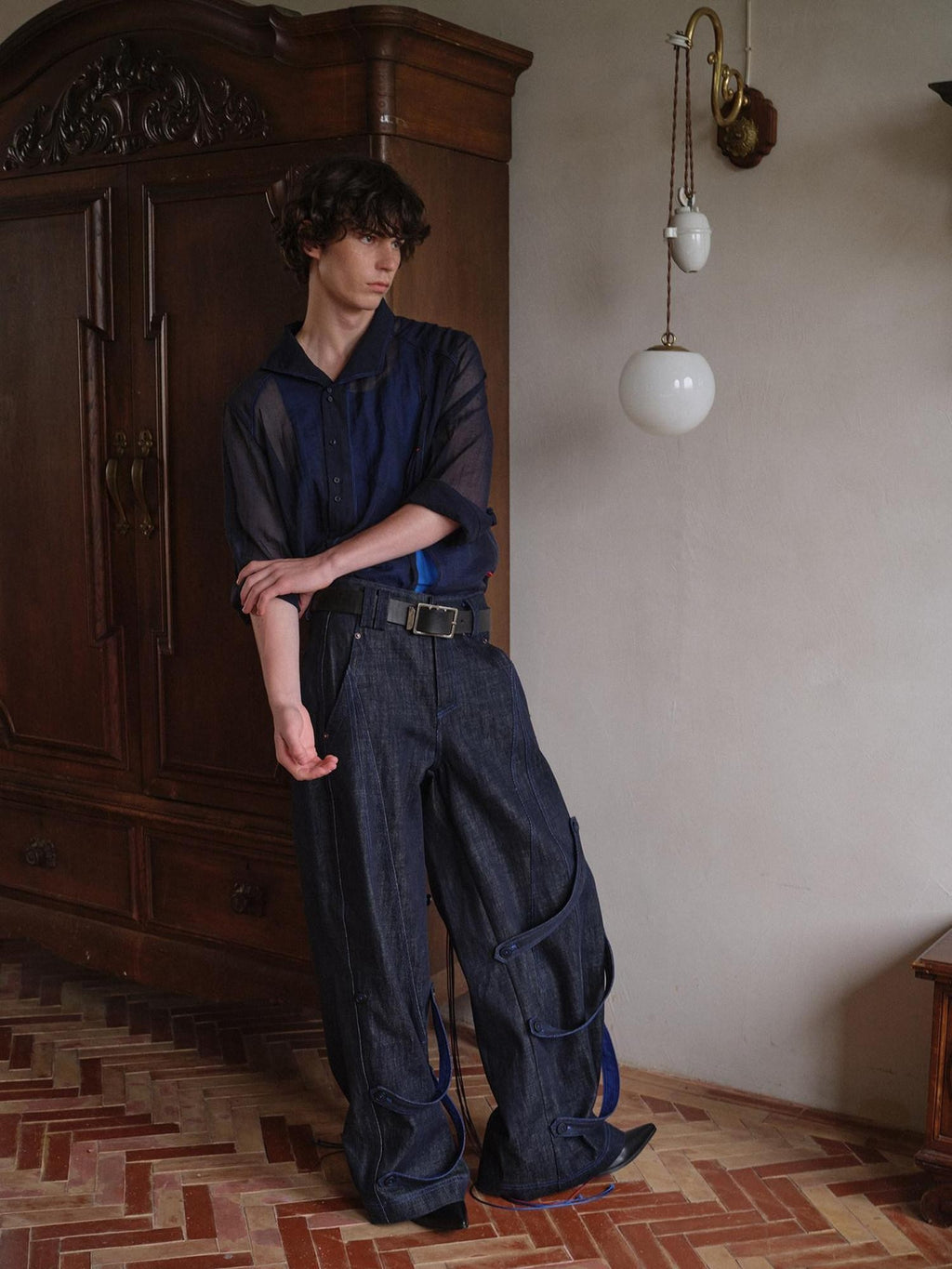 soknot Indigo Washed Dark Navy Wide Leg Relaxed Fit Men's Denim Loose Jeans