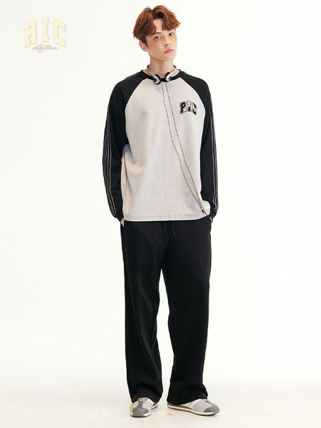 RickyisClown Black Striped Side Pleat Chinese Streetwear Men's Cotton Blend Sweatpants