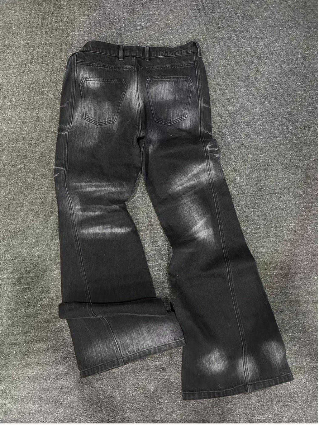 TH4SWE Slimming Mid Rise Patchwork Slim Fit Distressed Black Cotton Flare Jeans