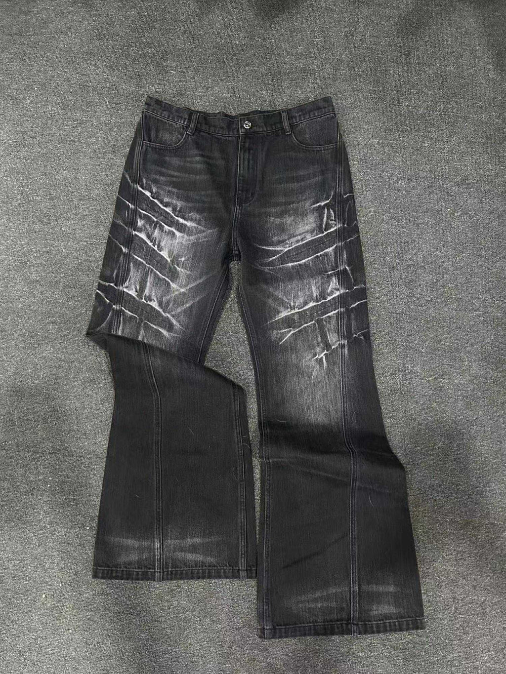 TH4SWE Slimming Mid Rise Patchwork Slim Fit Distressed Black Cotton Flare Jeans