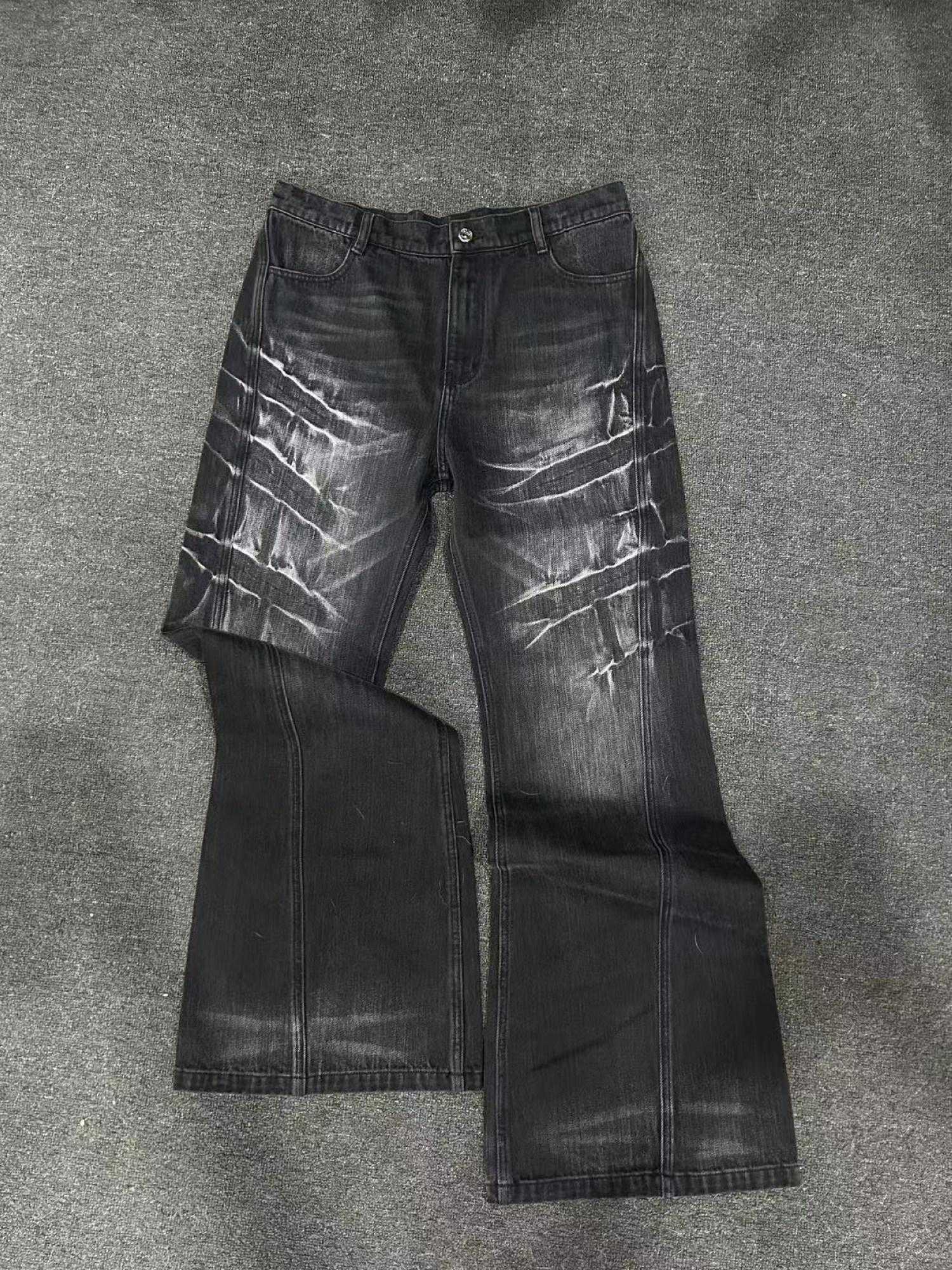 TH4SWE Slimming Mid Rise Patchwork Slim Fit Distressed Black Cotton Flare Jeans