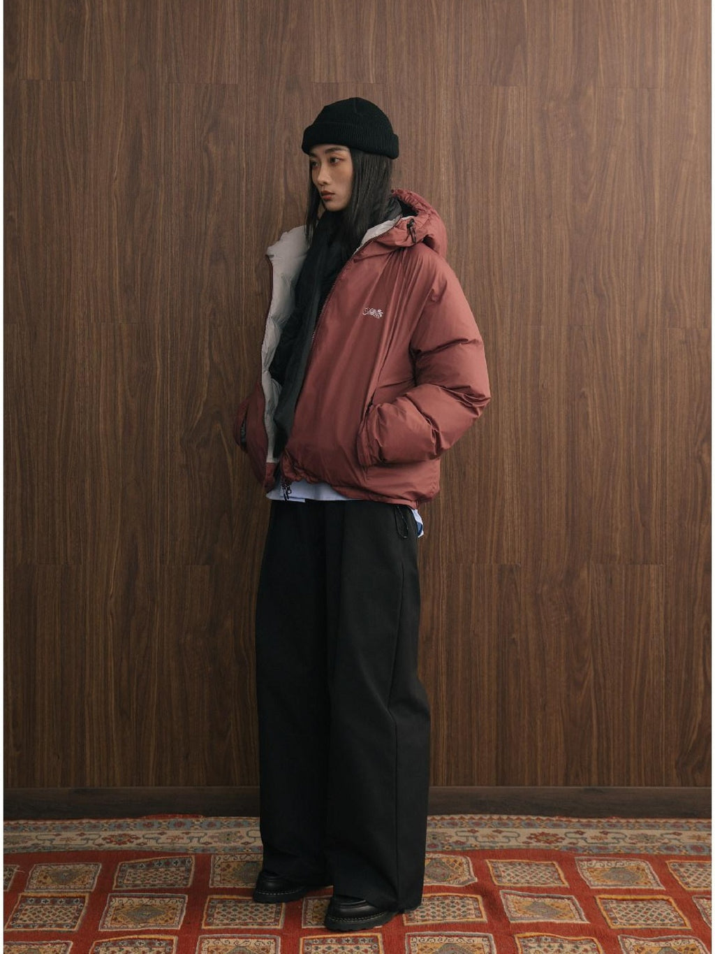 SUPERTOFU Warm Thick Hooded Loose Fit Youth Casual Zipper Solid Black Blush Puffer Jackets
