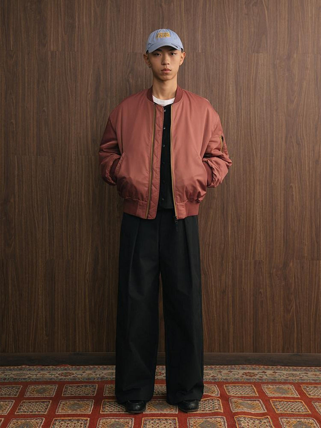 SUPERTOFU Warm Thick Salmon Striped Baseball Collar Cuffed Sleeves Unisex Bomber Jackets
