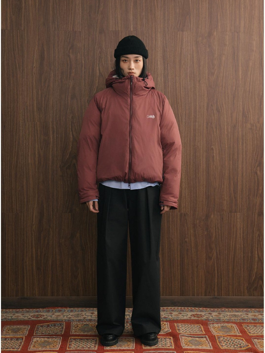 SUPERTOFU Warm Thick Hooded Loose Fit Youth Casual Zipper Solid Black Blush Puffer Jackets