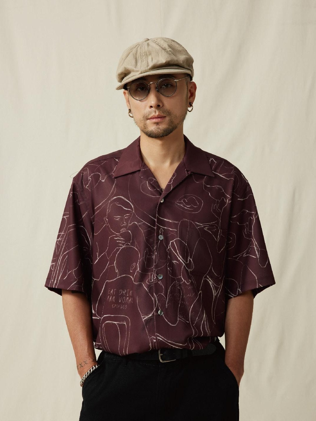 SUPERTOFU Cooling Printed Loose Fit Retro Cuban Collar Short Sleeve Unisex Shirts