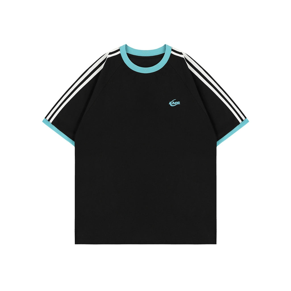 lemanism_Two_Stripe_Print_Drop_Shoulder_Men's_Cotton_Blend_Short_Sleeve_T-shirts_MISSTT