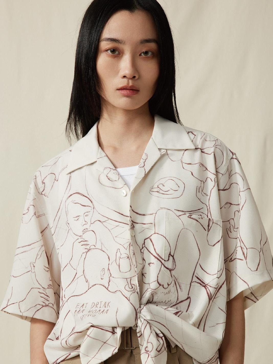 SUPERTOFU Cooling Printed Loose Fit Retro Cuban Collar Short Sleeve Unisex Shirts