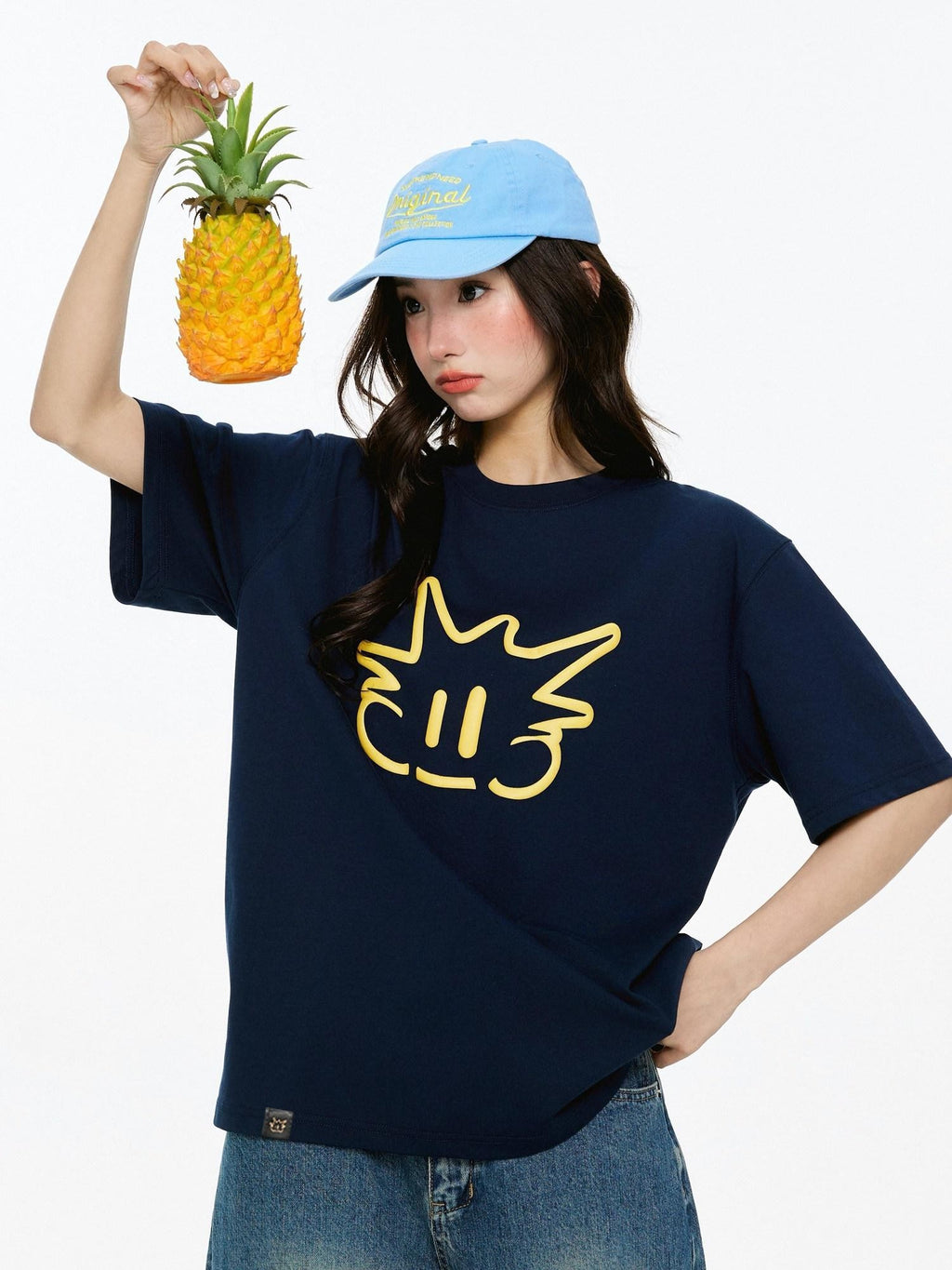 RickyisClown Cartoon Pineapple Head Print Loose Men's Cotton Quick Dry Short Sleeve T-shirts