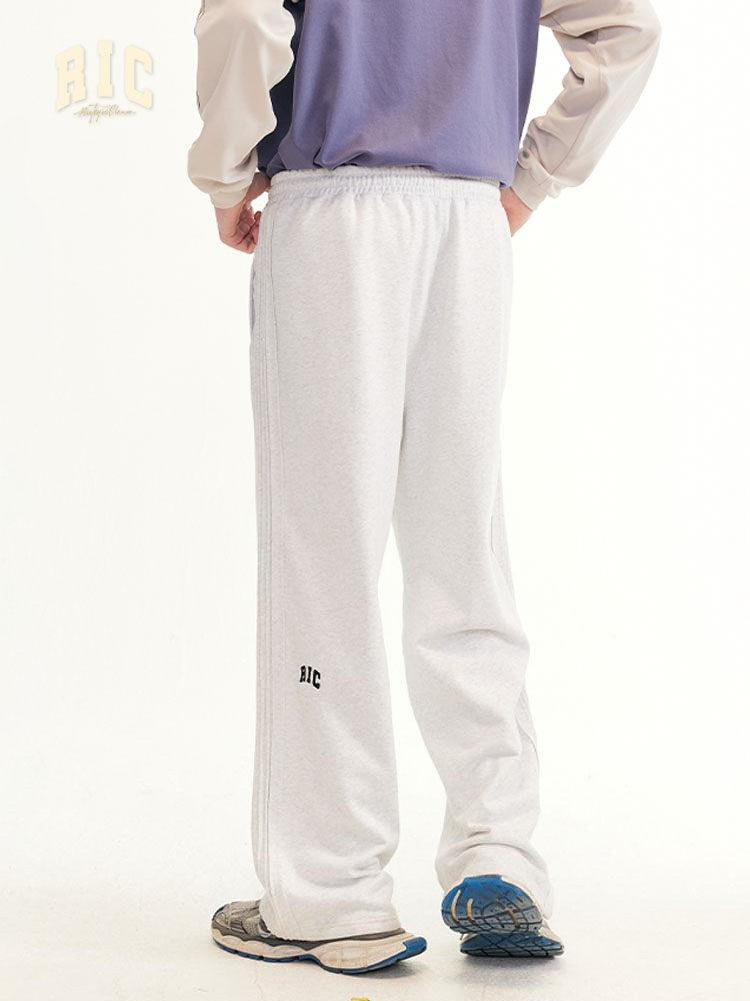 RickyisClown Black Striped Side Pleat Chinese Streetwear Men's Cotton Blend Sweatpants