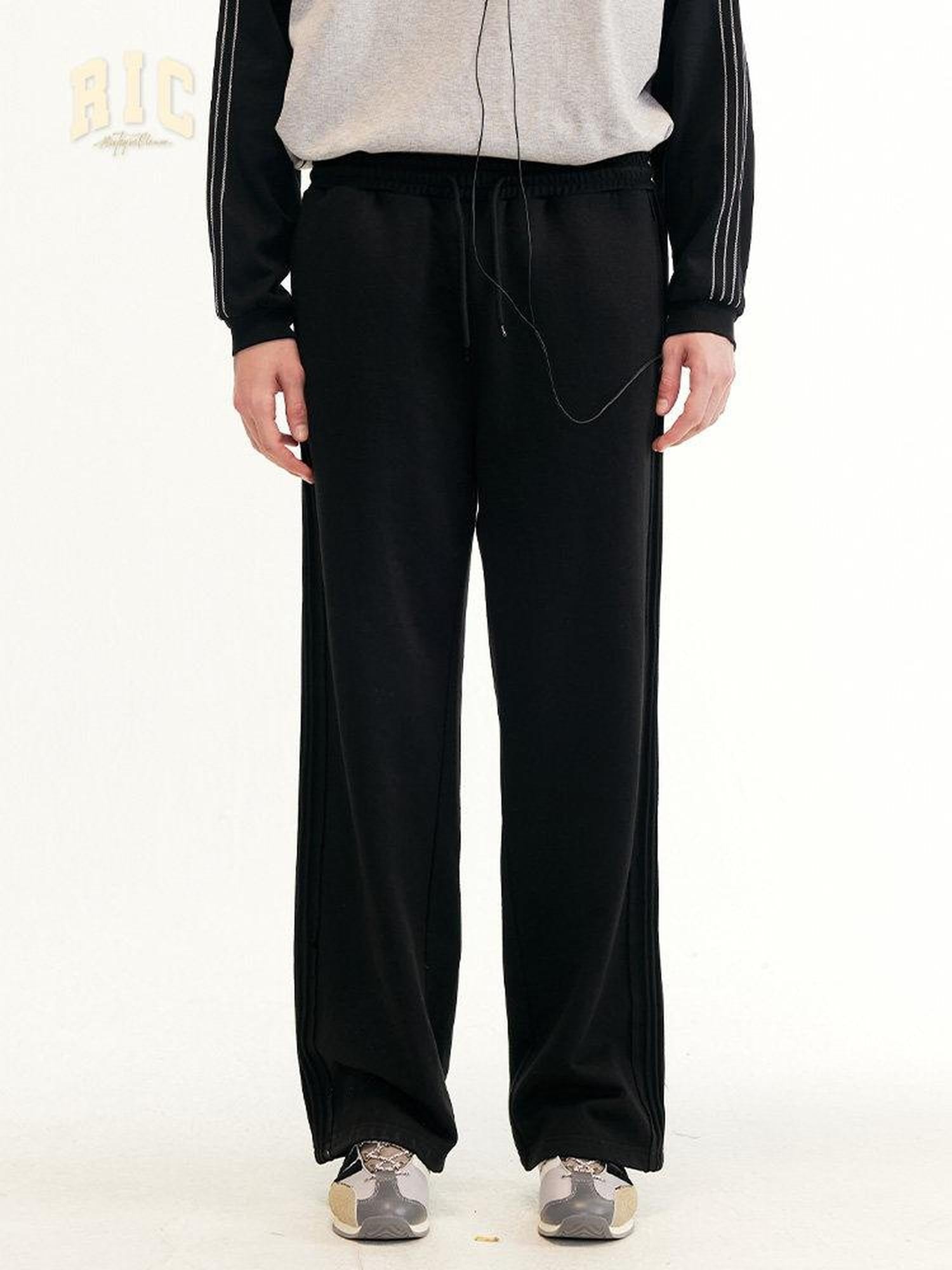 RickyisClown Black Striped Side Pleat Chinese Streetwear Men's Cotton Blend Sweatpants