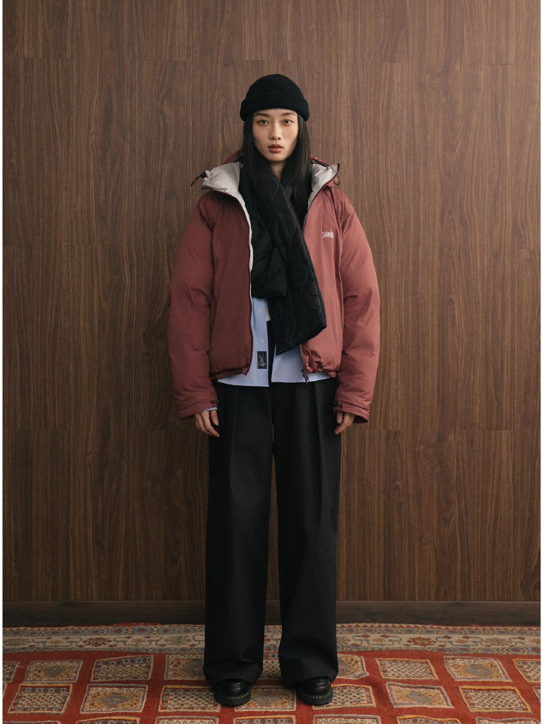 SUPERTOFU Warm Thick Hooded Loose Fit Youth Casual Zipper Solid Black Blush Puffer Jackets