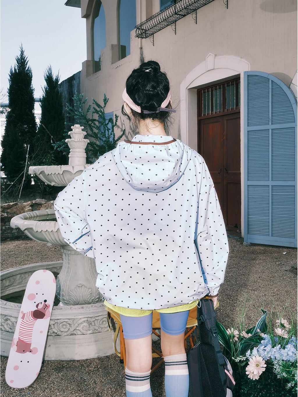 lemanism Allover Polka Dot Hooded Zip Men's Polyester Uv Long Sleeve Rash Guards